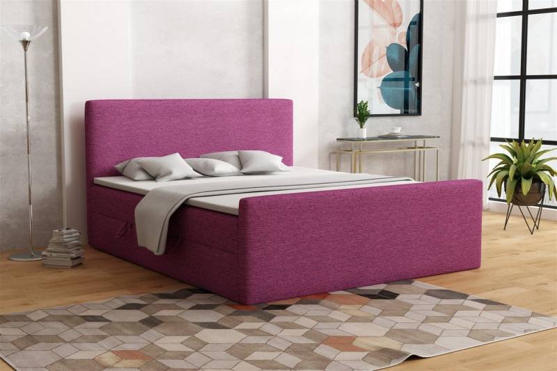 Fun Möbel Boxspringbett Boxspringbett Schlafzimmerbett IKAROS in Stoff Sawana oder Primo (inkl. Bettkasten, inkl. Kaltschaumtopper), gepolstertes Fußteil von Fun Möbel