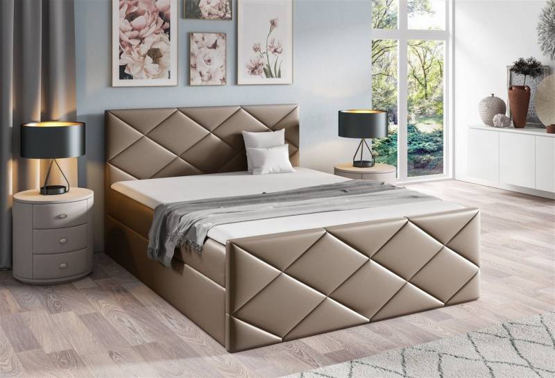 Fun Möbel Boxbett Schlafzimmerbett KOSMOS 220 in Kunstleder Madryt (inkl. Bettkasten, inkl. Kaltschaumtopper), gepolstertes Fußteil von Fun Möbel