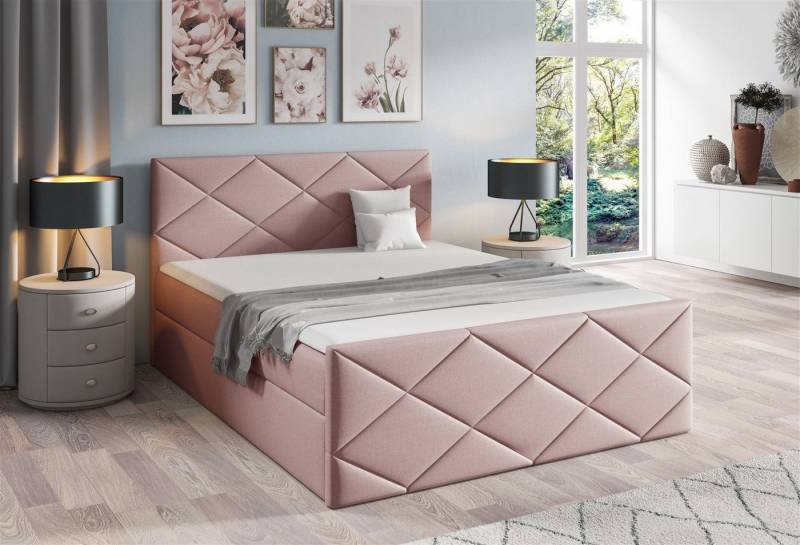 Fun Möbel Boxbett Schlafzimmerbett KOSMOS 220 in Stoff Inari (inkl. Bettkasten, inkl. Kaltschaumtopper), gepolstertes Fußteil von Fun Möbel