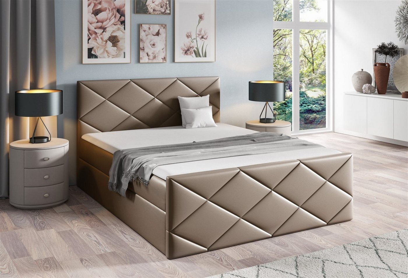 Fun Möbel Boxbett Schlafzimmerbett KOSMOS in Kunstleder (inkl. Bettkasten, inkl. Kaltschaumtopper), gepolstertes Fußteil von Fun Möbel