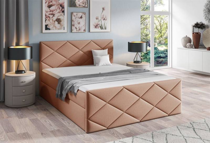Fun Möbel Boxbett Schlafzimmerbett KOSMOS in Stoff inkl. Bettkasten (inkl. Kaltschaumtopper), gepolstertes Fußteil von Fun Möbel