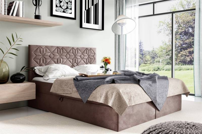 Fun Möbel Boxbett Schlafzimmerbett LAZARO Nr.1 Überlänge in Stoff Fresh (inkl. Bettkästen, inkl. Kaltschaumtopper), eingebautes Liftsystem für Bettkästen von Fun Möbel