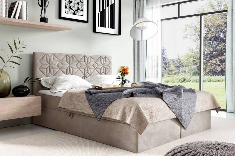 Fun Möbel Boxbett Schlafzimmerbett LAZARO Nr.1 Überlänge in Stoff Fresh (inkl. Bettkästen, inkl. Kaltschaumtopper), eingebautes Liftsystem für Bettkästen von Fun Möbel