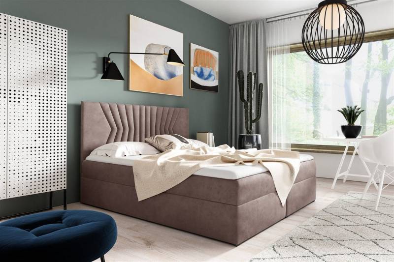 Fun Möbel Boxbett Schlafzimmerbett LAZARO Nr.2 Überlänge in Stoff Fresh (inkl. Bettkästen, inkl. Kaltschaumtopper), eingebautes Liftsystem für Bettkästen von Fun Möbel