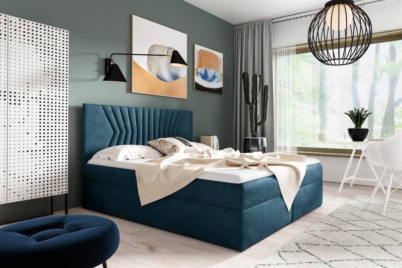 Fun Möbel Boxbett Schlafzimmerbett LAZARO Nr.2 Überlänge in Stoff Fresh (inkl. Bettkästen, inkl. Kaltschaumtopper), eingebautes Liftsystem für Bettkästen von Fun Möbel