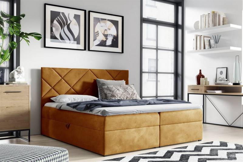 Fun Möbel Boxspringbett Boxspringbett Schlafzimmerbett LAZARO Nr.3 Überlänge in Stoff Fresh (inkl. Bettkästen, inkl. Kaltschaumtopper), eingebautes Liftsystem für Bettkästen von Fun Möbel
