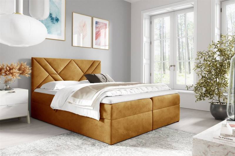 Fun Möbel Boxbett Schlafzimmerbett LAZARO Nr.6 Überlänge in Stoff Fresh (inkl. Bettkästen, inkl. Kaltschaumtopper), eingebautes Liftsystem für Bettkästen von Fun Möbel