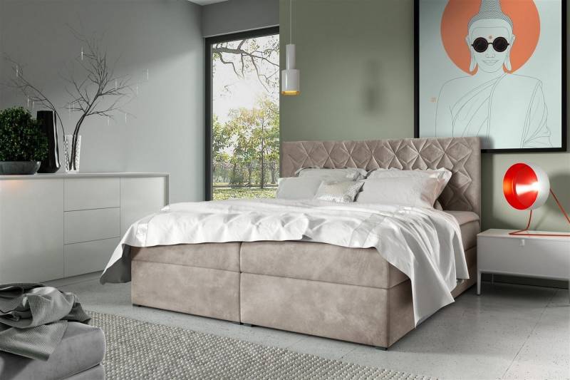 Fun Möbel Boxspringbett Boxspringbett Schlafzimmerbett LAZARO Nr.7 Überlänge in Stoff Fresh (inkl. Bettkästen, inkl. Kaltschaumtopper), eingebautes Liftsystem für Bettkästen von Fun Möbel