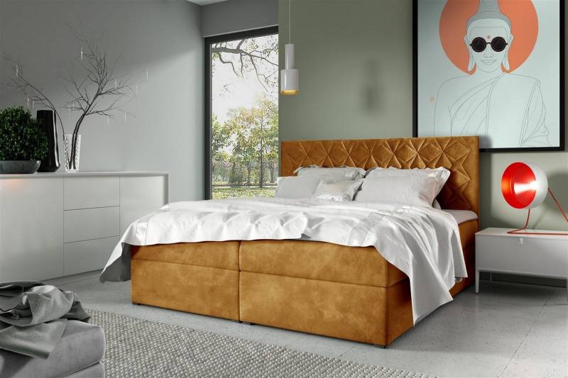 Fun Möbel Boxbett Schlafzimmerbett LAZARO Nr.7 Überlänge in Stoff Fresh (inkl. Bettkästen, inkl. Kaltschaumtopper), eingebautes Liftsystem für Bettkästen von Fun Möbel