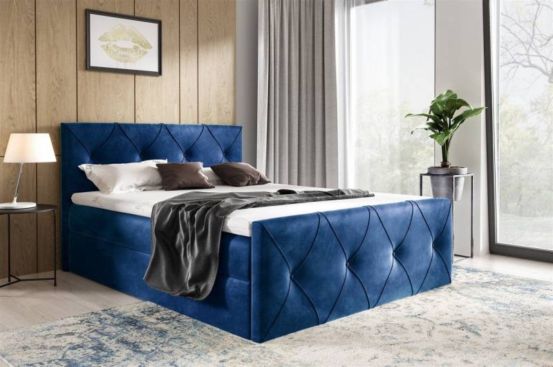 Fun Möbel Boxspringbett Boxspringbett Schlafzimmerbett LEWIS LUX Überlänge in Stoff Fresh (inkl. Kaltschaumtopper und Bettkästen), auch in Standardlänge erhältlich von Fun Möbel