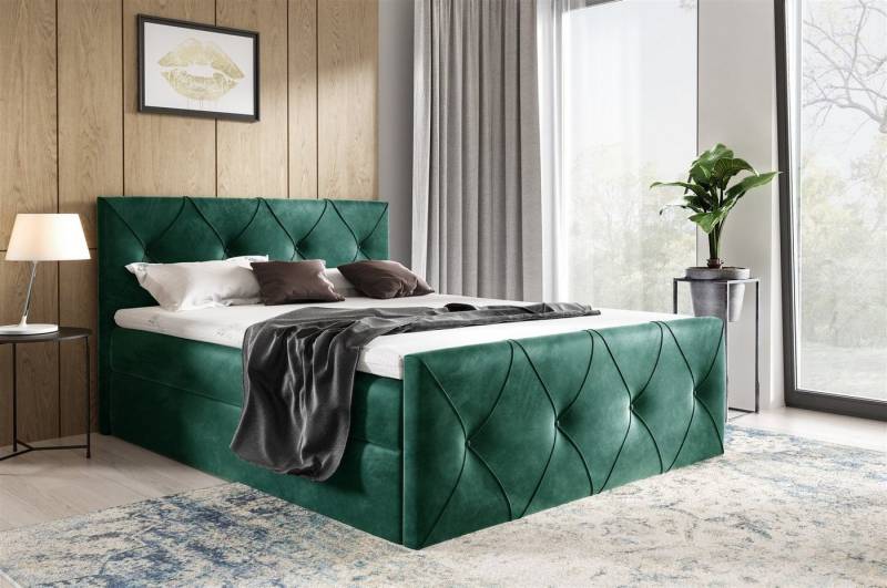 Fun Möbel Boxbett Schlafzimmerbett LEWIS LUX Überlänge in Stoff Fresh (inkl. Kaltschaumtopper und Bettkästen), auch in Standardlänge erhältlich von Fun Möbel