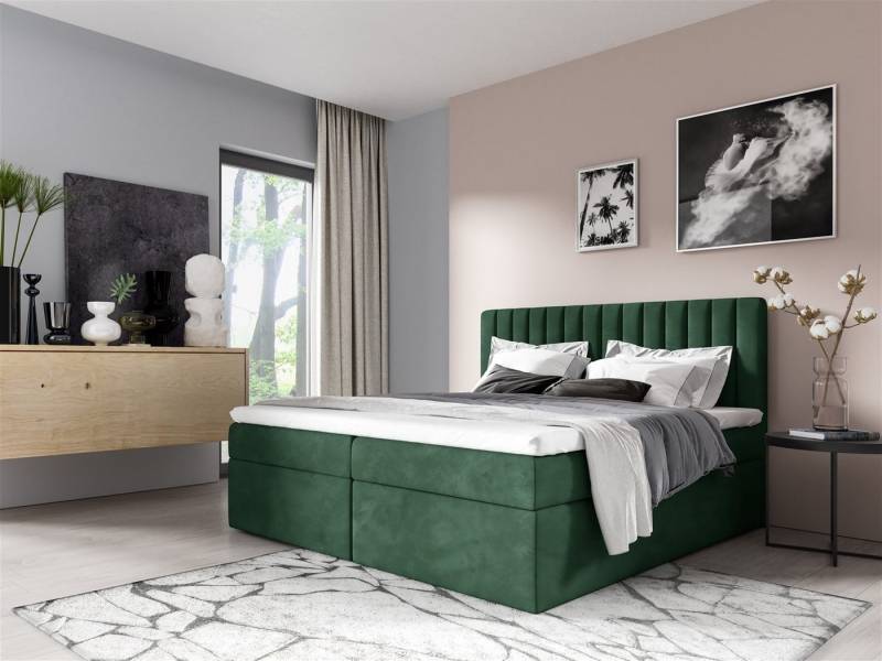 Fun Möbel Boxbett Schlafzimmerbett LINNEA Überlänge in Stoff Fresh (inkl. Bettkästen, inkl. Kaltschaumtopper), auch in Standardlänge erhältlich von Fun Möbel
