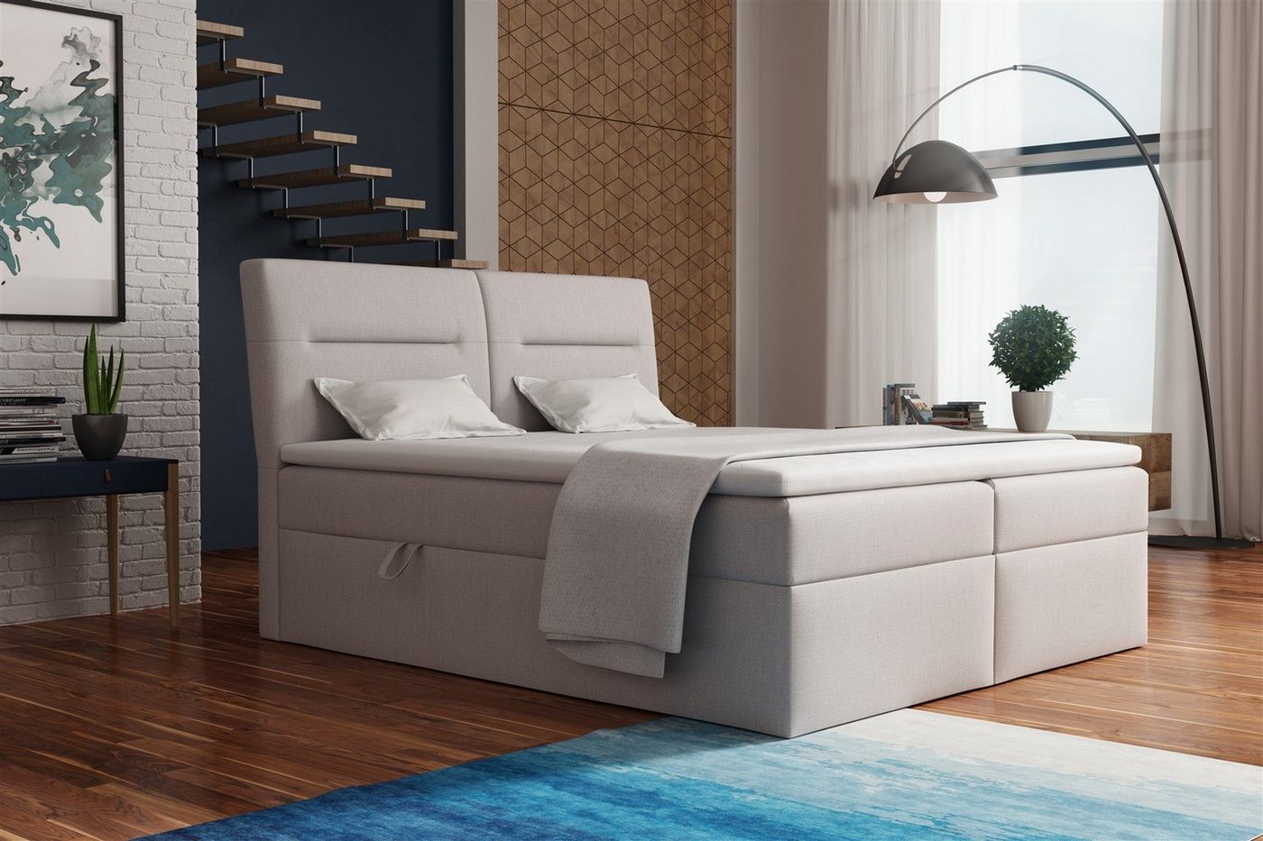 Fun Möbel Boxspringbett Boxspringbett Schlafzimmerbett LUAN in Stoff oder Kunstleder (inkl. Bettkasten, inkl. Kaltschaumtopper) von Fun Möbel