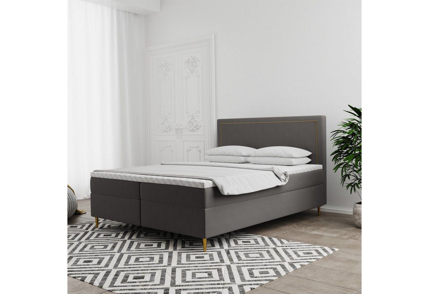 Fun Möbel Boxspringbett Boxspringbett Schlafzimmerbett LUCIEN Überlänge in Stoff Soro (inkl. Kaltschaumtopper und Bettkästen), auch in Standardlänge erhältlich von Fun Möbel