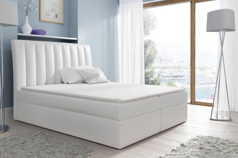 Fun Möbel Boxspringbett Boxspringbett Schlafzimmerbett MALENA in Stoff oder Kunstleder (inkl. Bettkasten, inkl. Kaltschaumtopper) von Fun Möbel