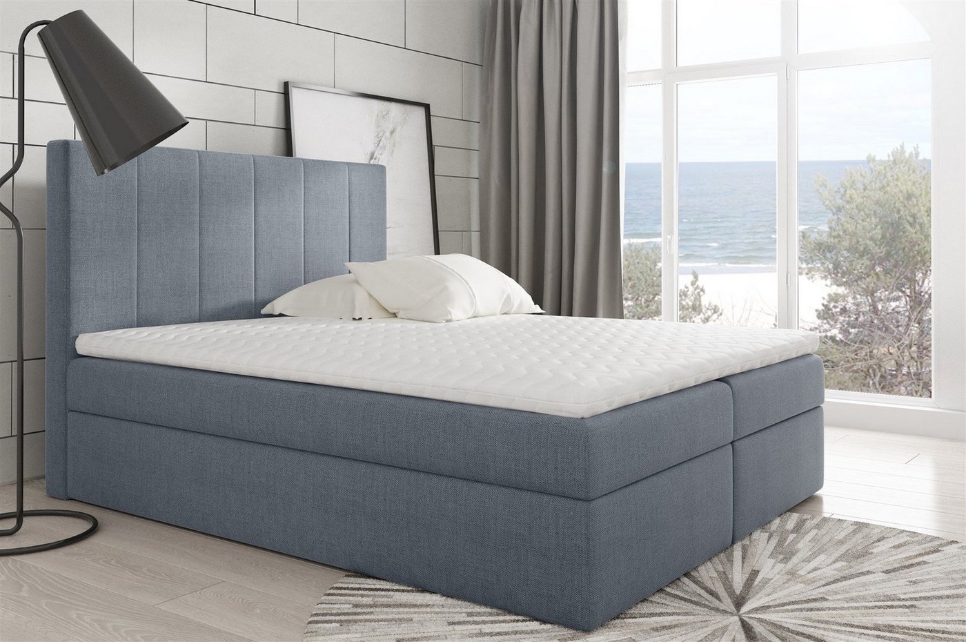 Fun Möbel Boxspringbett Boxspringbett Schlafzimmerbett MARIBEL in Stoff oder Kunstleder (inkl. Bettkasten, inkl. Kaltschaumtopper) von Fun Möbel