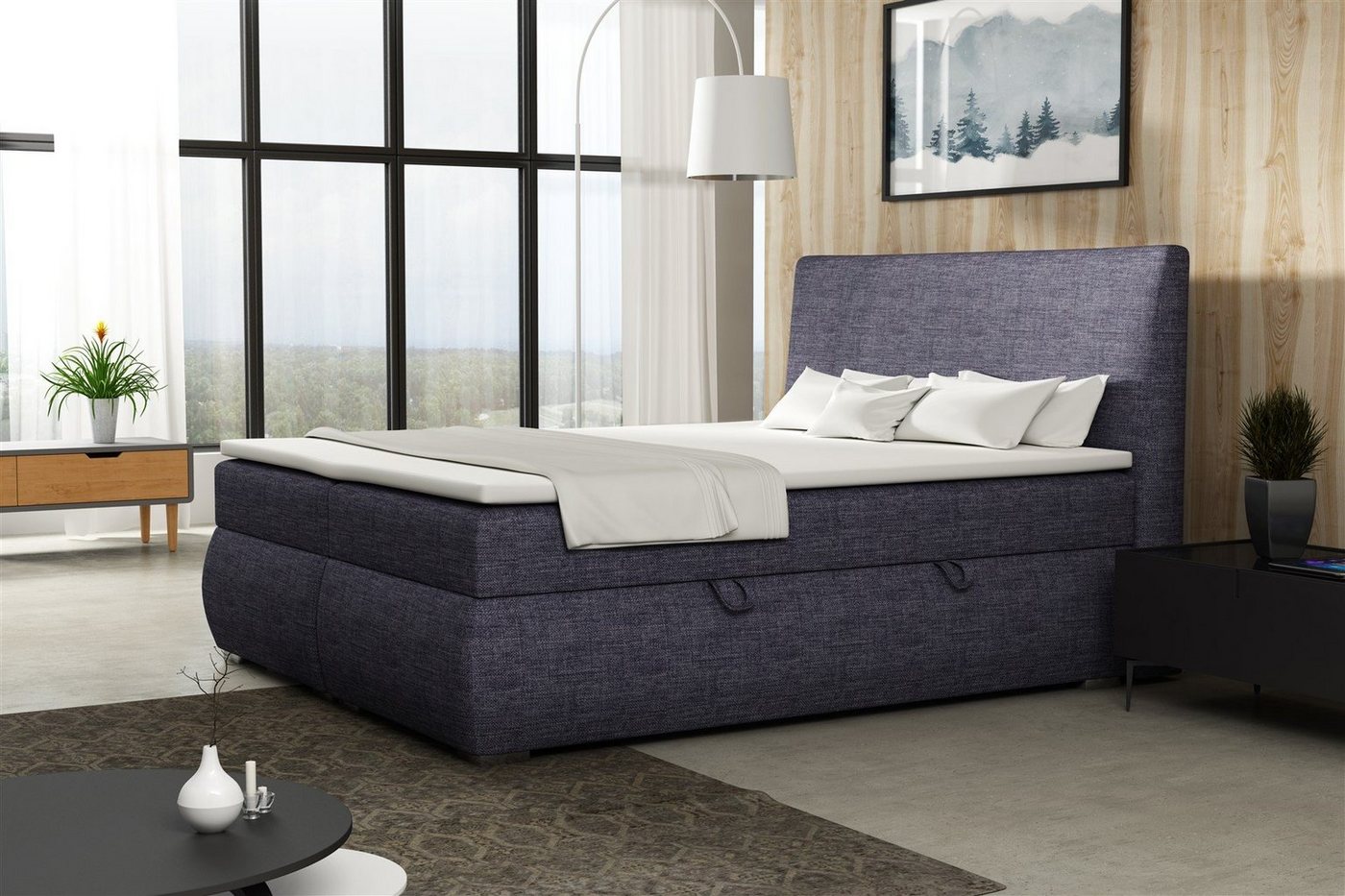 Fun Möbel Boxspringbett Boxspringbett Schlafzimmerbett MATTIA in Stoff oder Kunstleder (inkl. Bettkasten, inkl. Kaltschaumtopper) von Fun Möbel