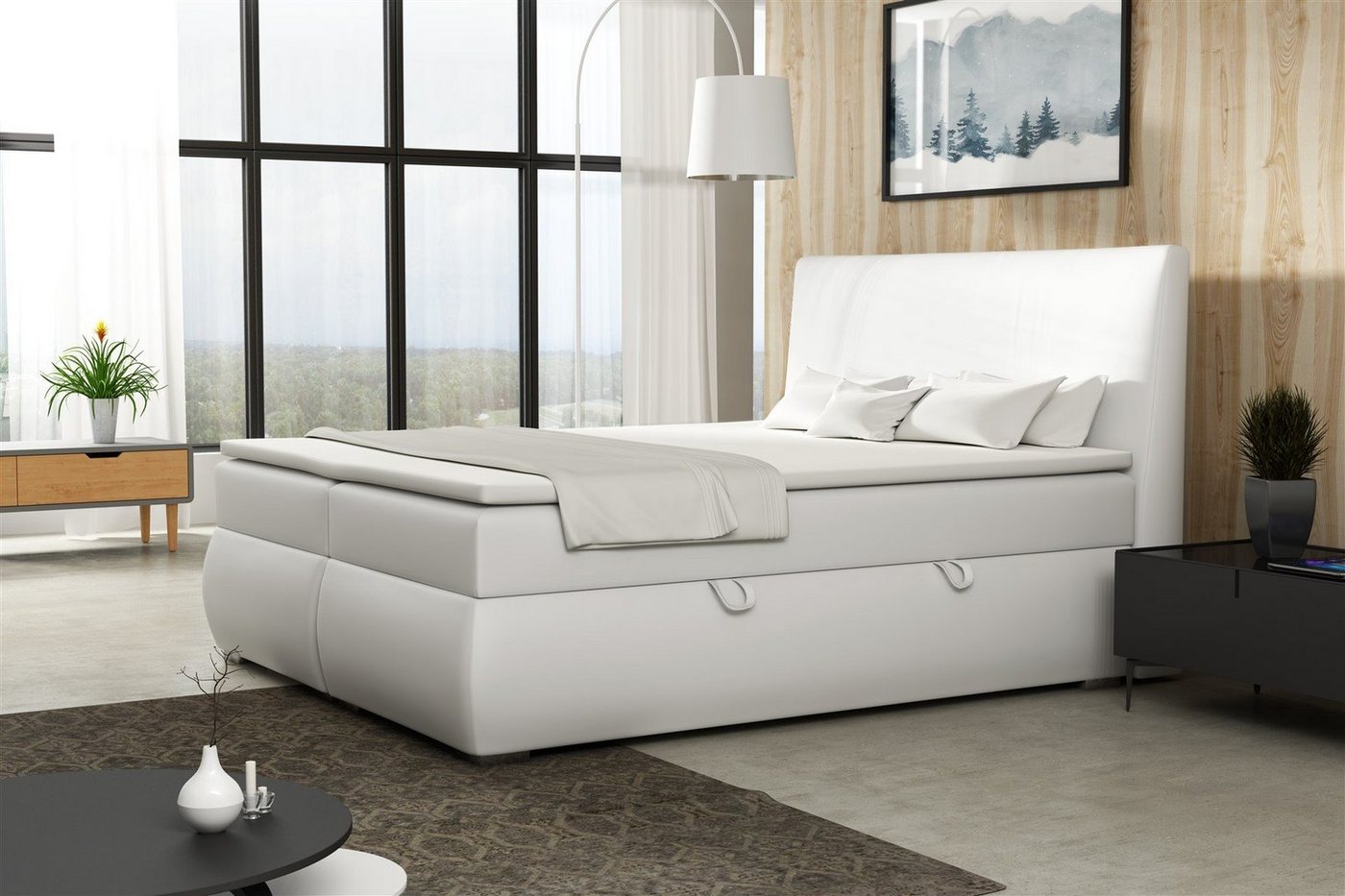 Fun Möbel Boxspringbett Boxspringbett Schlafzimmerbett MATTIA in Stoff oder Kunstleder (inkl. Bettkasten, inkl. Kaltschaumtopper) von Fun Möbel