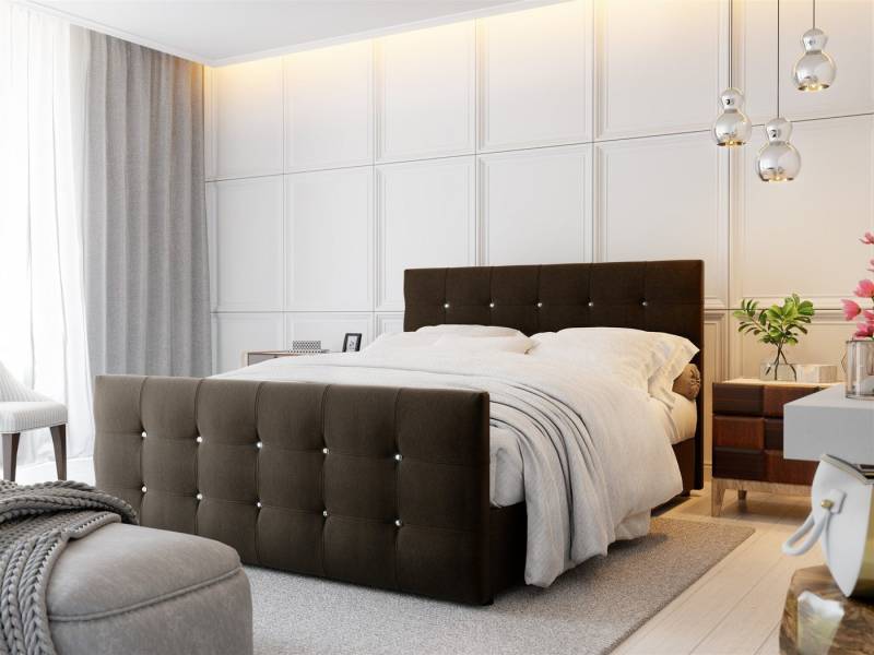 Fun Möbel Boxbett Schlafzimmerbett MAURO Überlänge in Stoff Cosmic (inkl. Bettkästen, inkl. Kaltschaumtopper), Strasssteine in Kopf- und Fußteil von Fun Möbel