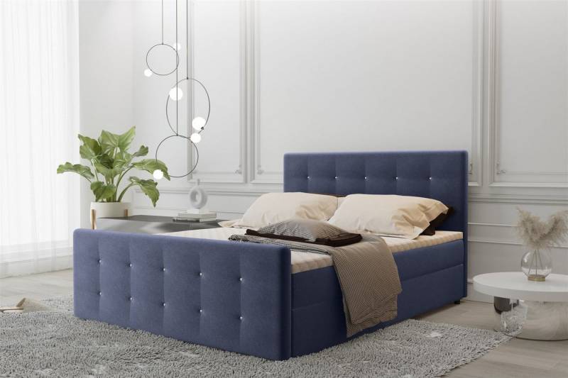 Fun Möbel Boxspringbett Boxspringbett Schlafzimmerbett MAURO Überlänge in Stoff Soro (inkl. Bettkästen, inkl. Kaltschaumtopper), Strasssteine in Kopf- und Fußteil von Fun Möbel