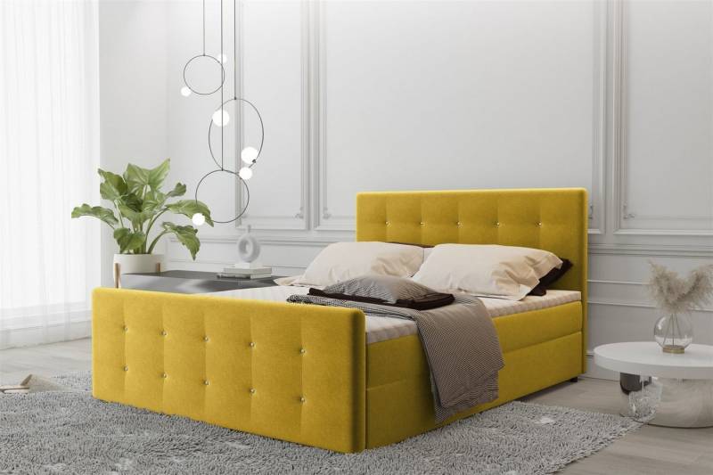 Fun Möbel Boxspringbett Boxspringbett Schlafzimmerbett MAURO Überlänge in Stoff Soro (inkl. Bettkästen, inkl. Kaltschaumtopper), Strasssteine in Kopf- und Fußteil von Fun Möbel