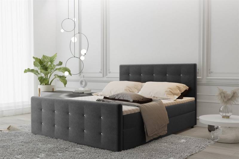 Fun Möbel Boxspringbett Boxspringbett Schlafzimmerbett MAURO Überlänge in Stoff Soro (inkl. Bettkästen, inkl. Kaltschaumtopper), Strasssteine in Kopf- und Fußteil von Fun Möbel
