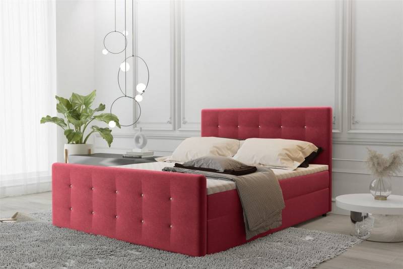 Fun Möbel Boxbett Schlafzimmerbett MAURO Überlänge in Stoff Soro (inkl. Bettkästen, inkl. Kaltschaumtopper), Strasssteine in Kopf- und Fußteil von Fun Möbel