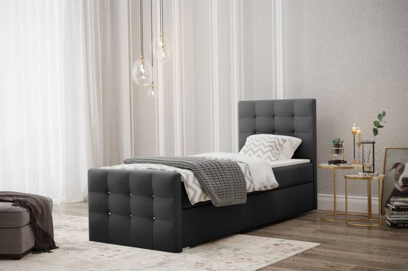 Fun Möbel Boxspringbett Boxspringbett MAURO Kunstleder Anthrazit 90 / 100 x 200 cm (1-St), inkl. Bettkasten von Fun Möbel