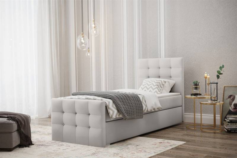 Fun Möbel Boxspringbett Boxspringbett MAURO in Kunstleder Hellgrau 90 / 100 x 200 cm (1-St), inkl. Bettkasten von Fun Möbel