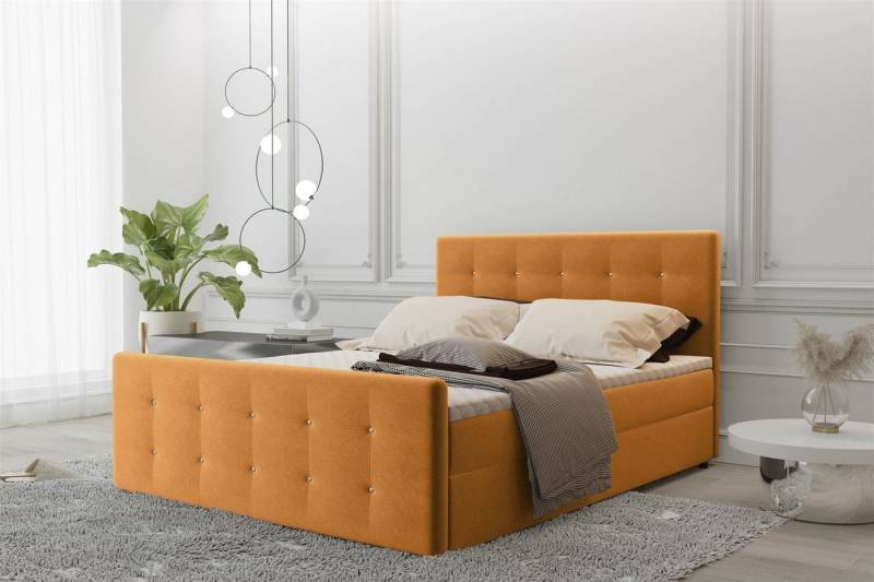 Fun Möbel Boxspringbett Boxspringbett Schlafzimmerbett MAURO in Stoff Soro (inkl. Bettkästen, inkl. Kaltschaumtopper), Strasssteine in Kopf- und Fußteil von Fun Möbel