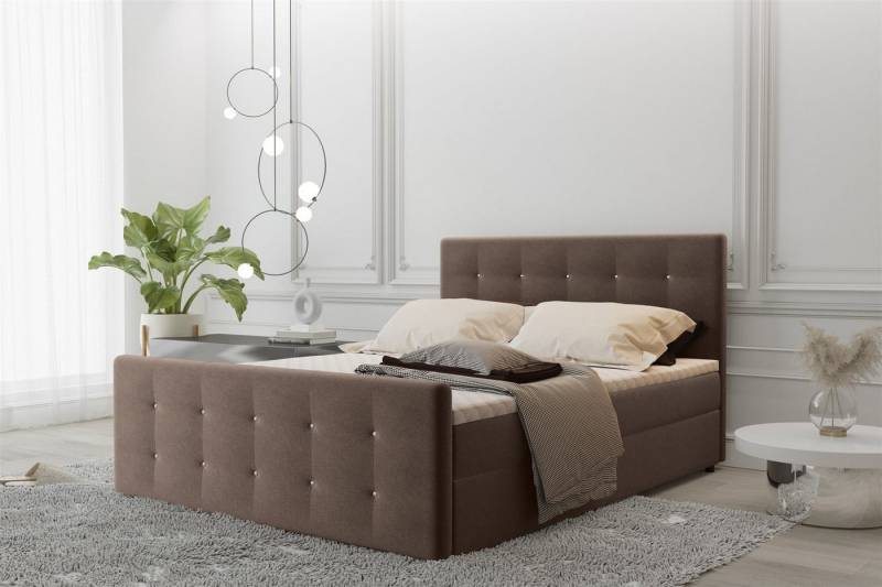 Fun Möbel Boxbett Schlafzimmerbett MAURO in Stoff Soro (inkl. Bettkästen, inkl. Kaltschaumtopper), Strasssteine in Kopf- und Fußteil von Fun Möbel