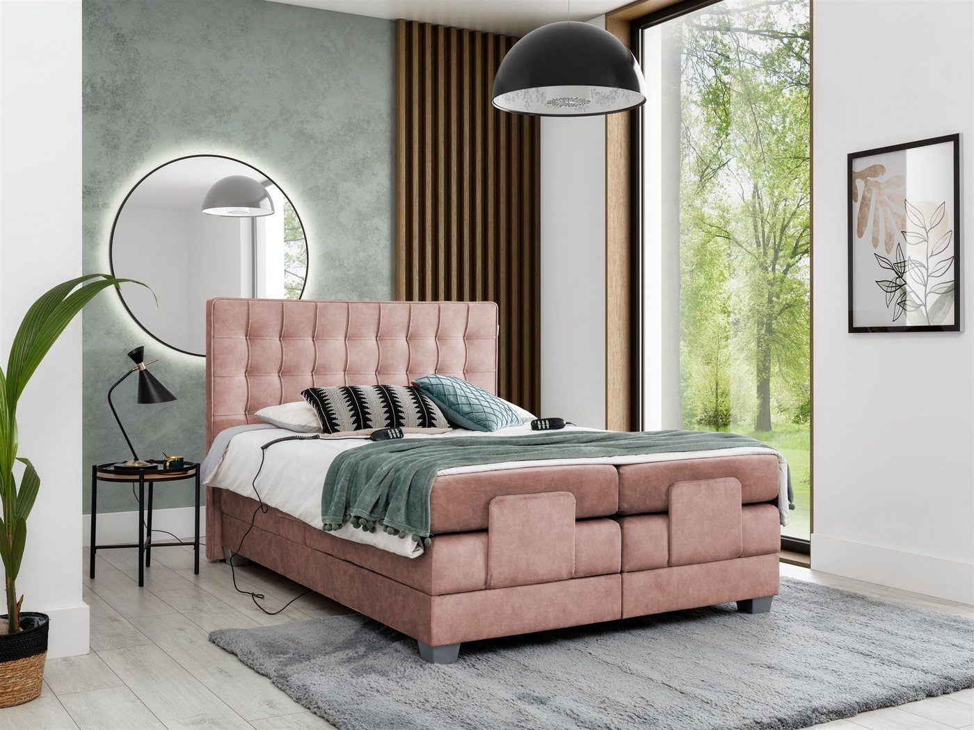 Fun Möbel Boxspringbett Boxspringbett Schlafzimmerbett MAXIMA Elektrisch in Stoff (inkl. Viscoschaumtopper), Kopf- und Fußbereich elektrisch verstellbar von Fun Möbel