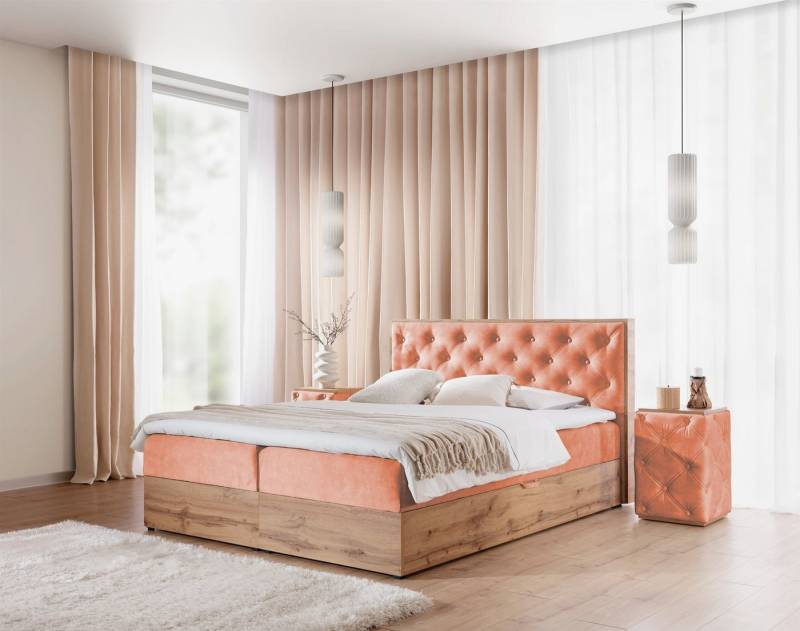 Fun Möbel Boxbett Schlafzimmerbett MAXIMO in Stoff Torre (inkl. Kaltschaumtopper), 2 Bettkästen, Artisan-Eiche-Optik von Fun Möbel