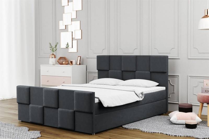 Fun Möbel Boxspringbett Boxspringbett Schlafzimmerbett MURILO in Stoff Monolith (auch in Überlänge erhältlich, inkl. Kaltschaumtopper und Topper), gepolstertes Fußteil von Fun Möbel