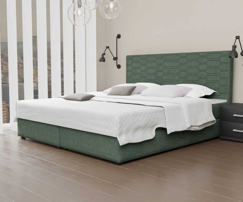 Fun Möbel Boxspringbett Boxspringbett Schlafzimmerbett OMERO Überlänge in Stoff Cloud (inkl. Bettkästen, inkl. Kaltschaumtopper), auch in Standardlange 200cm erhältlich von Fun Möbel