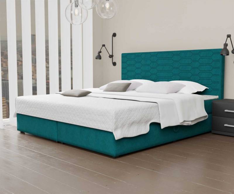 Fun Möbel Boxbett Schlafzimmerbett OMERO Überlänge in Stoff Cloud (inkl. Bettkästen, inkl. Kaltschaumtopper), auch in Standardlange 200cm erhältlich von Fun Möbel
