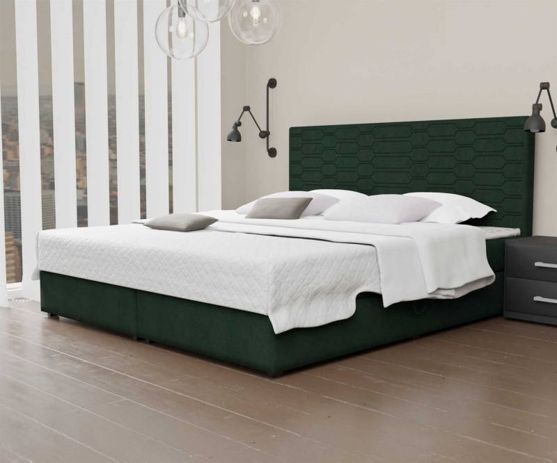 Fun Möbel Boxbett Schlafzimmerbett OMERO Überlänge in Stoff Cloud (inkl. Bettkästen, inkl. Kaltschaumtopper), auch in Standardlange 200cm erhältlich von Fun Möbel