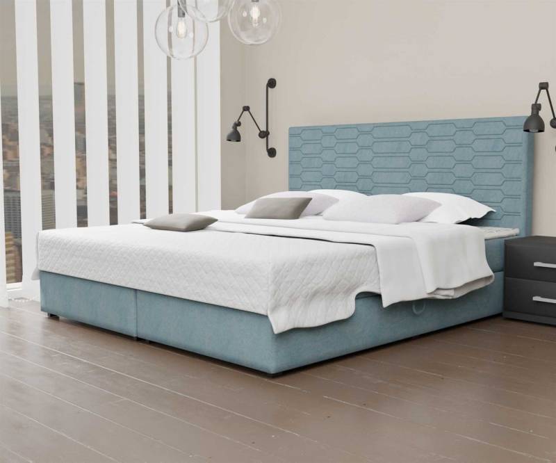 Fun Möbel Boxbett Schlafzimmerbett OMERO Überlänge in Stoff Cloud (inkl. Bettkästen, inkl. Kaltschaumtopper), auch in Standardlange 200cm erhältlich von Fun Möbel