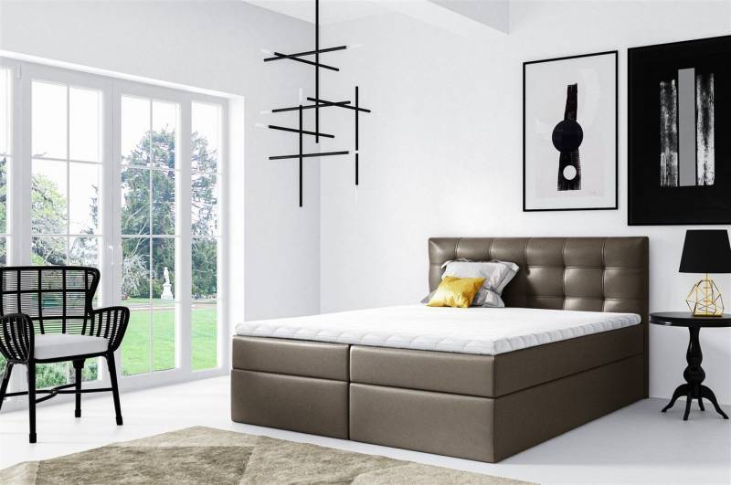 Fun Möbel Boxspringbett Boxspringbett Schlafzimmerbett OVIEDO Kunstleder Braun (inkl. Bettkasten, 1-St., inkl. Kaltschaumtopper), inkl. Topper von Fun Möbel