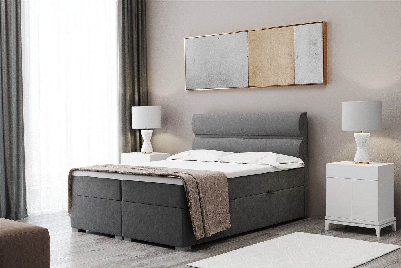Fun Möbel Boxspringbett Boxspringbett Schlafzimmerbett PLATON in Überlänge mit Bettkästen (inkl. Kaltschaumtopper) von Fun Möbel