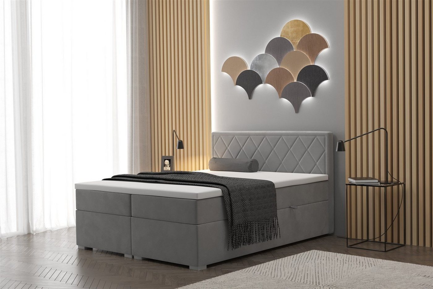 Fun Möbel Boxspringbett Boxspringbett Schlafzimmerbett RAMIRO in Überlänge mit Bettkästen (inkl. Kaltschaumtopper) von Fun Möbel