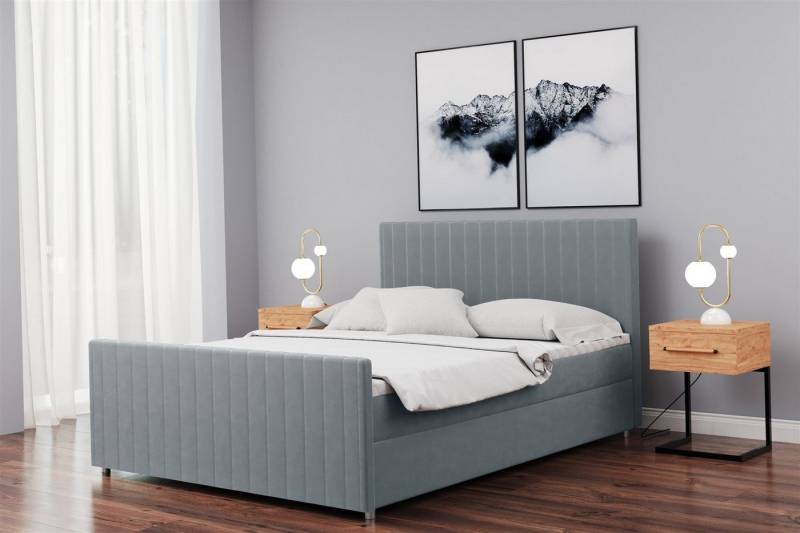 Fun Möbel Boxspringbett Boxspringbett Schlafzimmerbett ROSALIE 220er in Stoff "Matt Velvet" (inkl. Bettkasten, inkl. Kaltschaumtopper), gepolstertes Fußteil von Fun Möbel