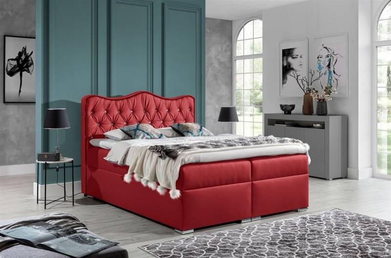Fun Möbel Boxspringbett Boxspringbett Schlafzimmerbett SAHAN in Kunstleder Rot (inkl. Bettkasten, 1-St., inkl. Kaltschaumtopper) von Fun Möbel
