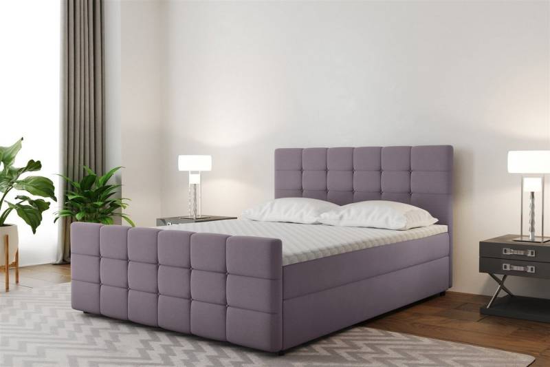 Fun Möbel Boxspringbett Boxspringbett Schlafzimmerbett SENON 200er in Stoff neue Farben (inkl. Bettkästen, inkl. Kaltschaumtopper), Gepolstertes und Gestepptes Kopf- und Fußteil von Fun Möbel