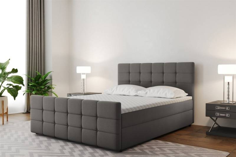 Fun Möbel Boxspringbett Boxspringbett Schlafzimmerbett SENON Überlänge in Stoff neue Farben (inkl. Bettkästen, inkl. Kaltschaumtopper), Gepolstertes und Gestepptes Kopf- und Fußteil von Fun Möbel