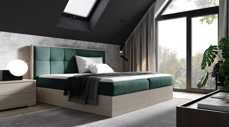 Fun Möbel Boxspringbett Boxspringbett Schlafzimmerbett THANOS in Nordic-Teak-Optik (inkl. Bettkästen, inkl. Kaltschaumtopper) von Fun Möbel