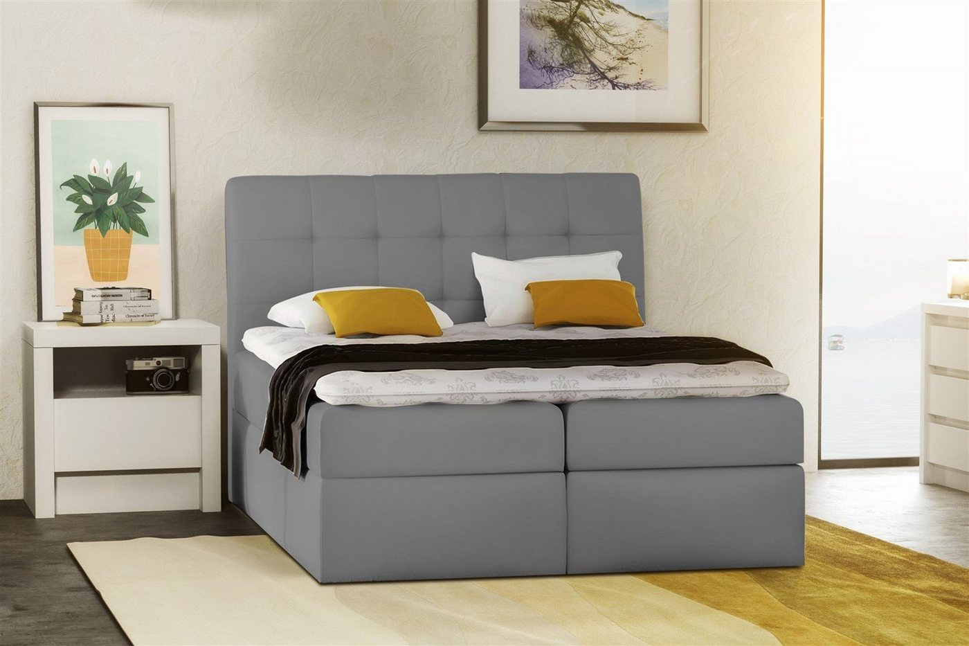 Fun Möbel Boxspringbett Boxspringbett Schlafzimmerbett TURIN in Kunstleder inkl. Bettkasten (inkl. Viscoschaumtopper) von Fun Möbel