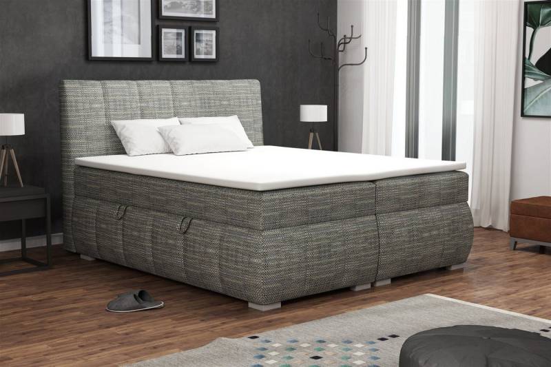 Fun Möbel Boxspringbett Boxspringbett Schlafzimmerbett VINCENZA in Stoff "Berlin" Grau (inkl. Bettkasten, 1-St., inkl. Kaltschaumtopper) von Fun Möbel