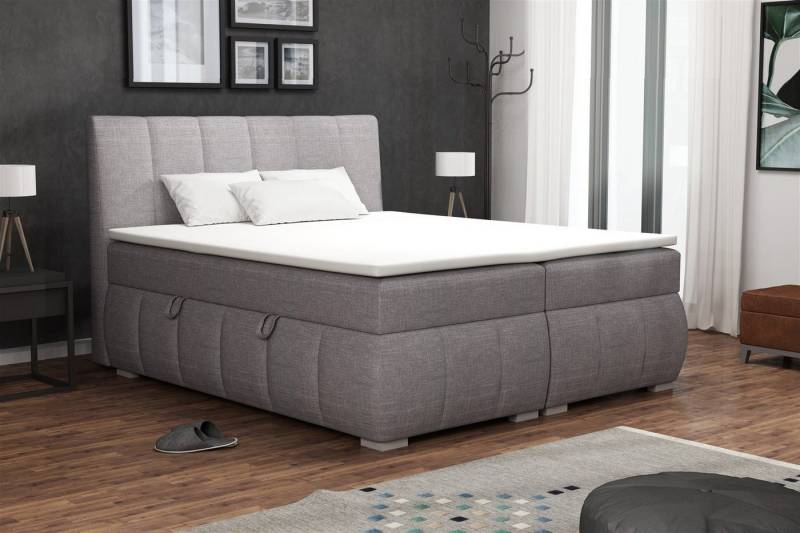 Fun Möbel Boxspringbett Boxspringbett Schlafzimmerbett VINCENZA in Stoff "Sawana" Grau (inkl. Bettkasten, 1-St., inkl. Kaltschaumtopper) von Fun Möbel