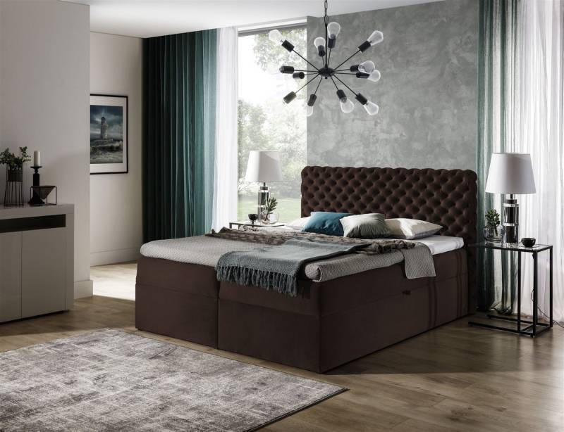 Fun Möbel Boxbett Schlafzimmerbett WILLIAM in Stoff Dunkelbraun (inkl. Bettkasten, 1-St., inkl. Kaltschaumtopper) von Fun Möbel